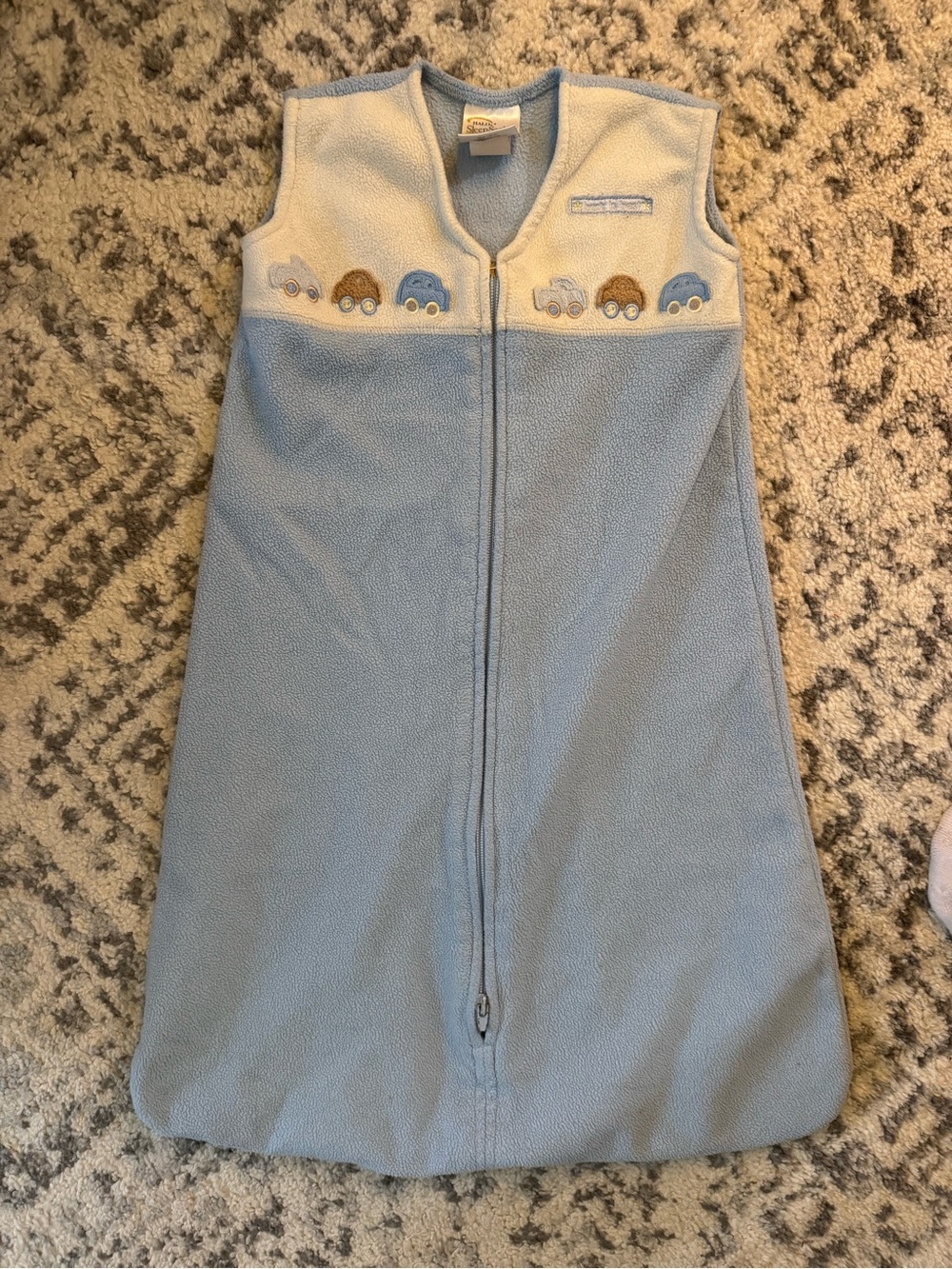 Halo Light Blue and Cream Fleece Sleep Sack with Car Appliqué